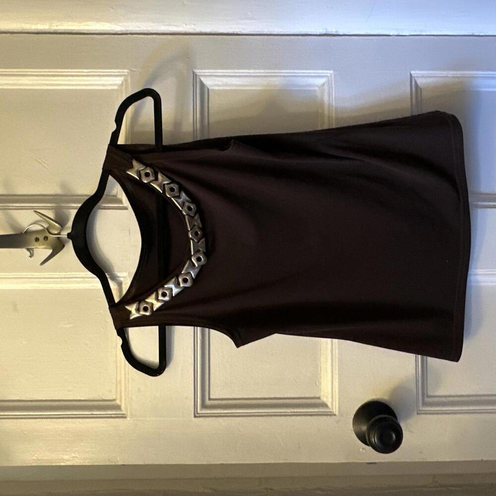 Brown Top with Metal Detailed Neckline